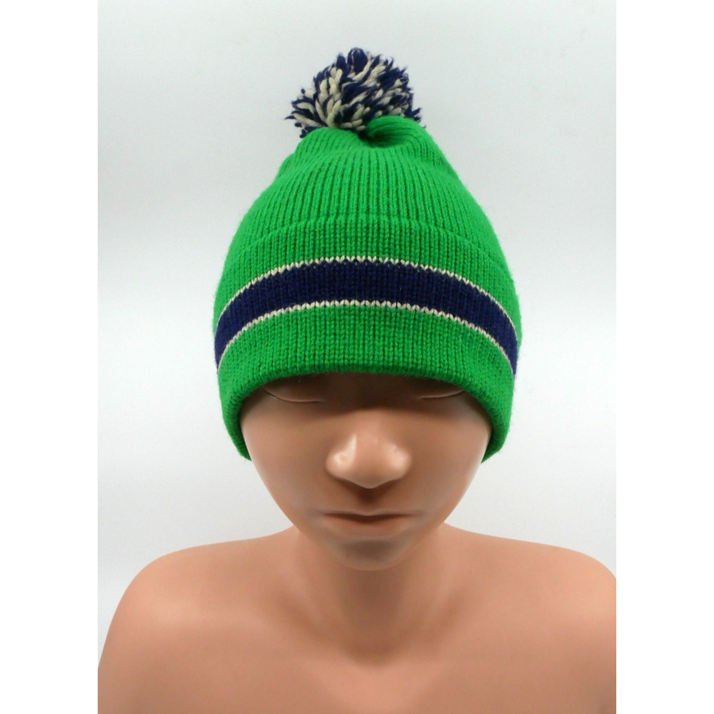 VTG Vermont Originals Wool Toboggan Ski Hat Beanie 100% Wool Winter Pom Pom
